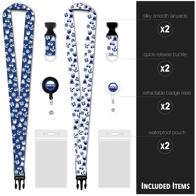 Cruise On Cruise Lanyard for Ship Cards â€“ 2-Pack Retractable Badge & Waterproof Key Card Holder for Ship Cards â€“ Cruise Essentials 2026-2027, Perfect for Travel & Vacation (Blue & White) - Image 3